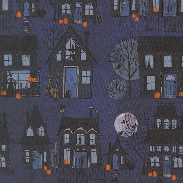 Coven Midnight Witch Village Landscape and Nature Haunted Houses - Robin Pickens for Moda